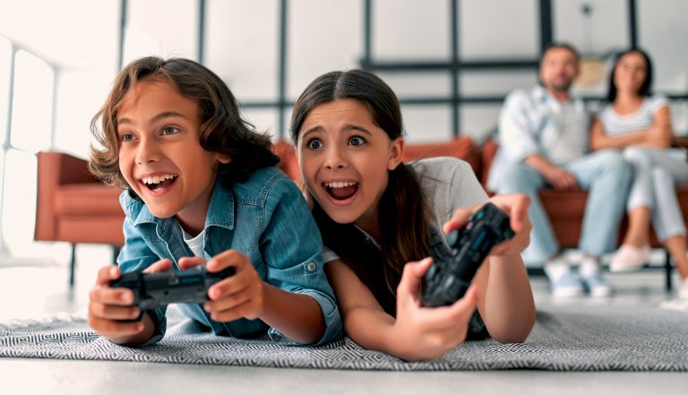 Kids gaming together